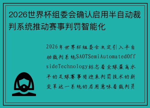 2026世界杯组委会确认启用半自动裁判系统推动赛事判罚智能化